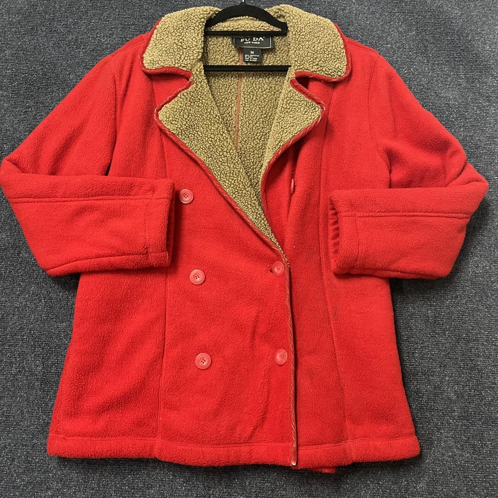 Fu Da‎ New York Jacket Womens Medium Red Fleece Sherpa Lined Peacoat Style